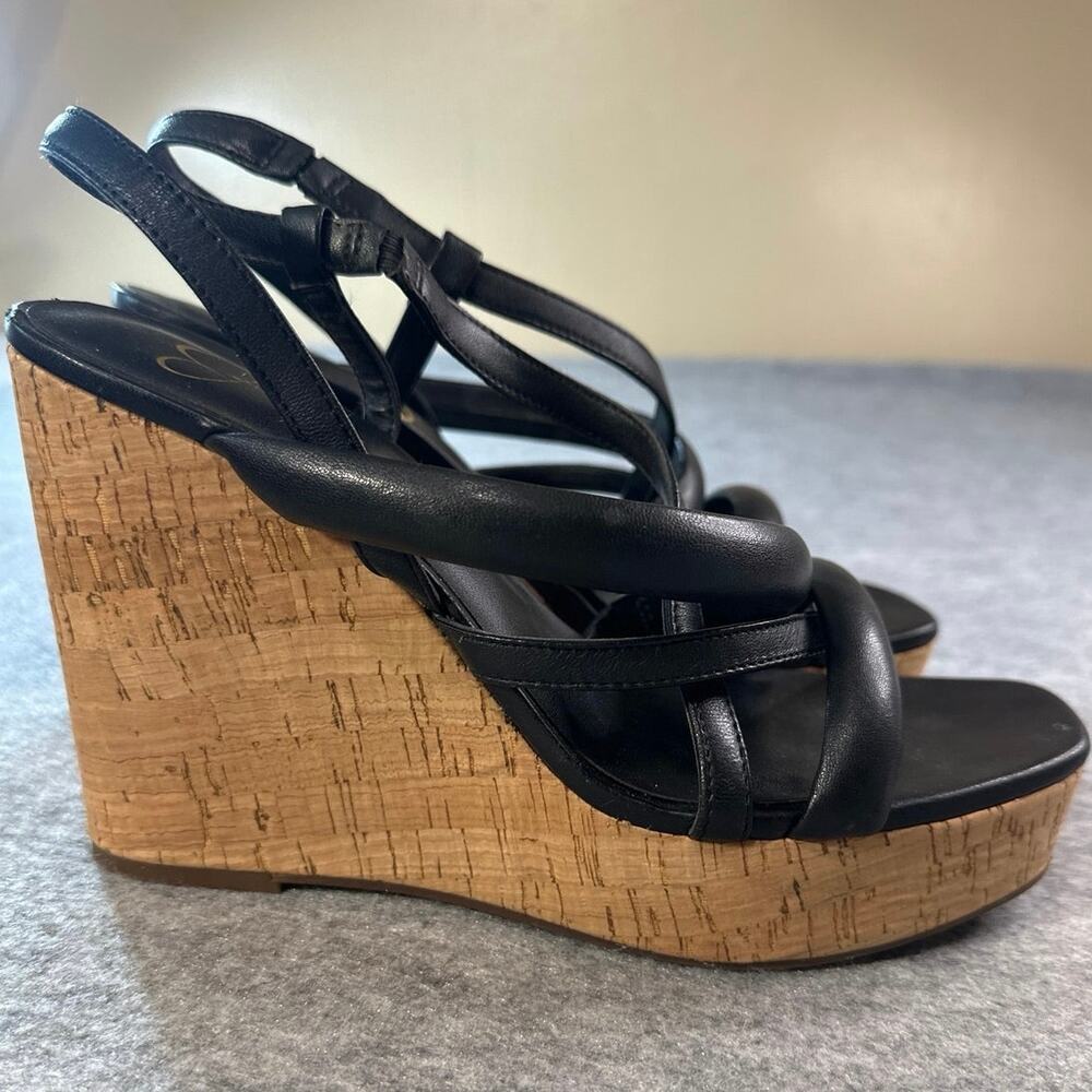 Jessica Simpson Simina wedge sandal black cross-straps chunky cork platform heel